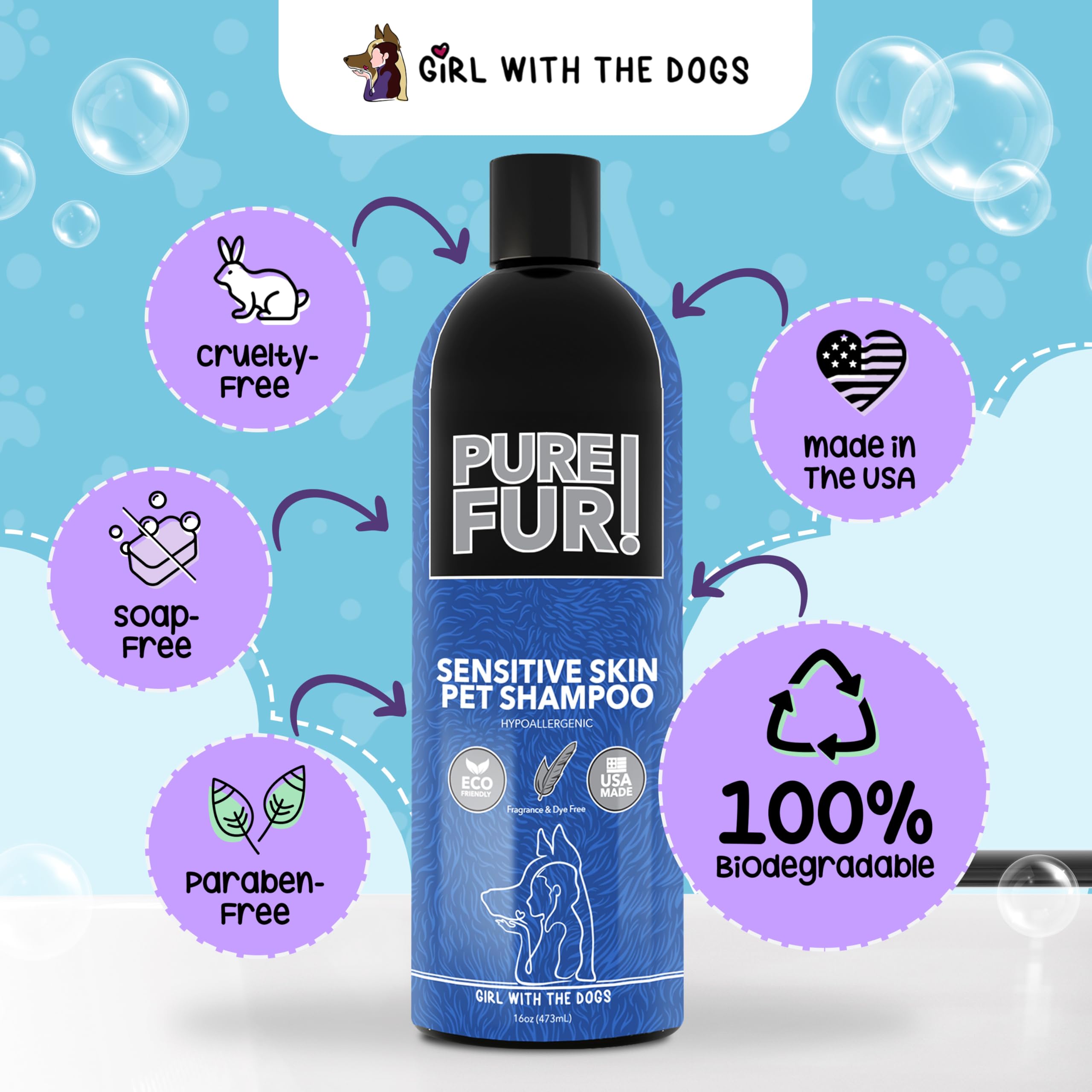 Girl With The Dogs Pure Fur! Sensitive Skin Pet Shampoo, 16 Oz